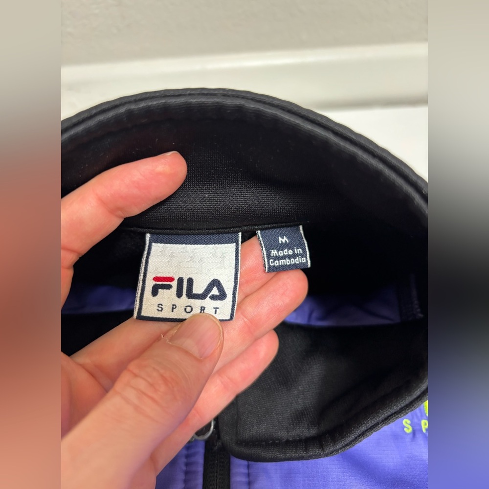 Fila Sport lightweight jacket black purple neon green size medium M quilted 90s - Picture 8 of 14